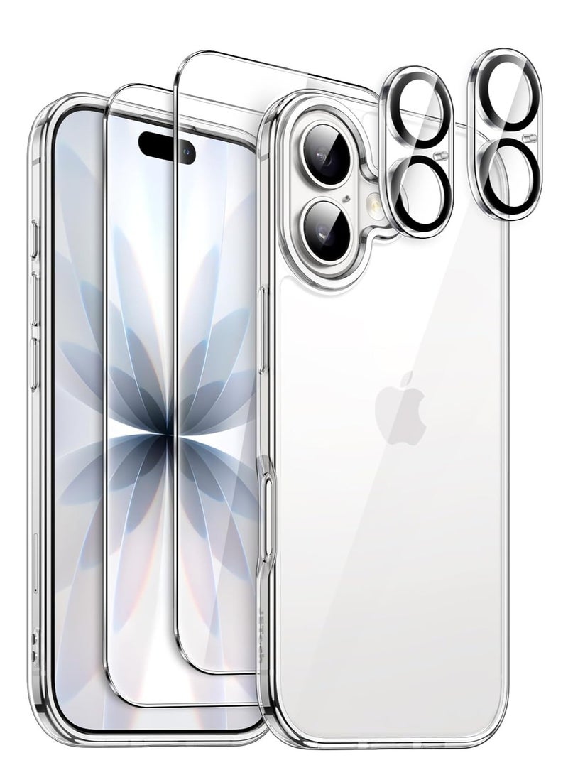 حومة جراب شفاف لهاتف آيفون 17 مقاس 6.3 بوصة مع عبوتين من الزجاج المقوى وعبوتين من واقيات عدسة الكاميرا، غطاء مقاوم للصدمات لا يصفر لونه لهاتف آيفون 17 مقاس 6.3 بوصة - Image 1